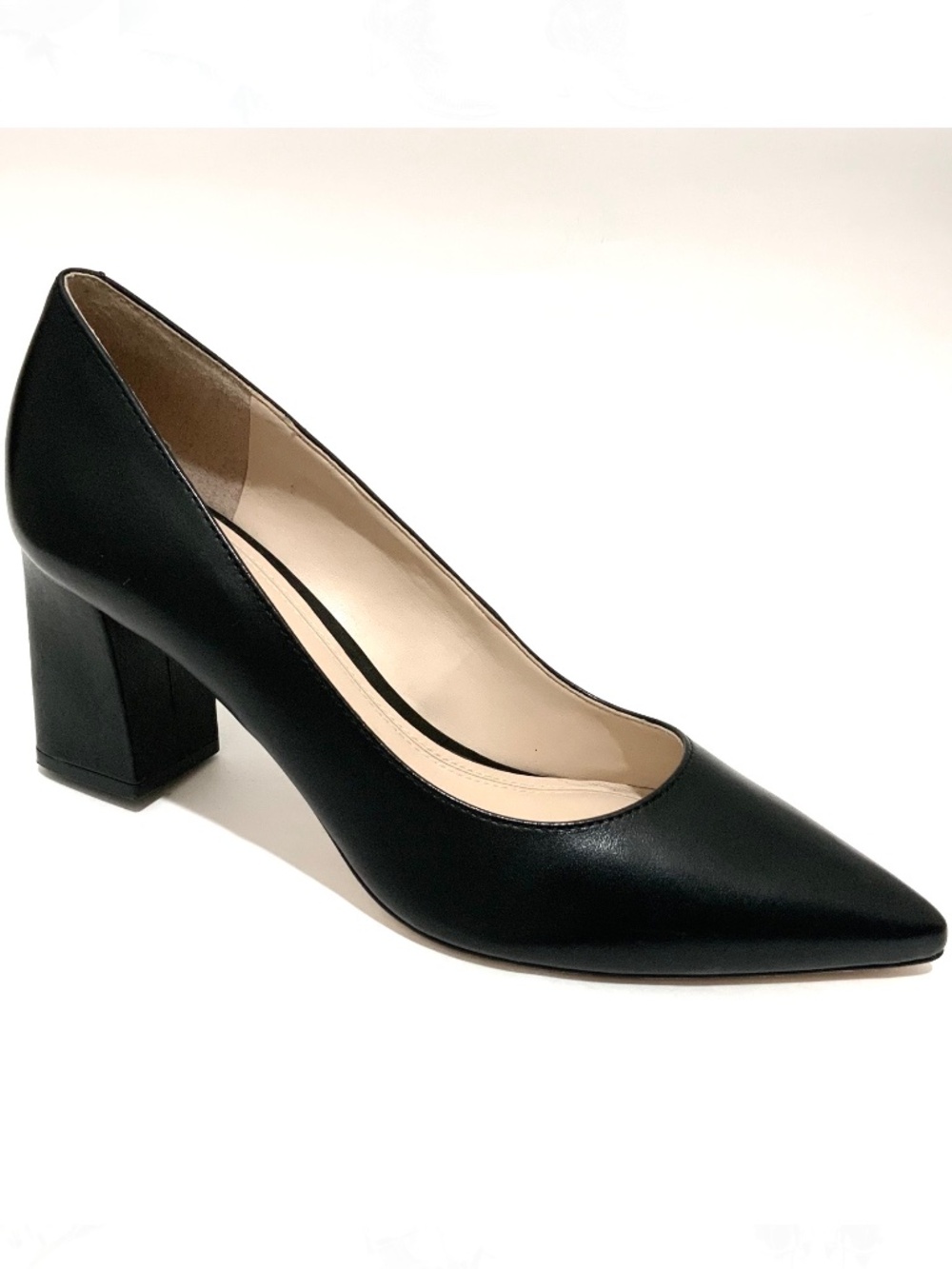 MARC FISHER Zala Black Leather Classic Pointed Toe Medium Block Heel Pumps 7 - Picture 11 of 15